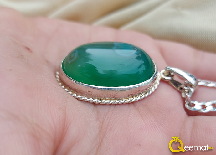 925 Silver Green Agate Gemstone Pendant With Chain Online Order