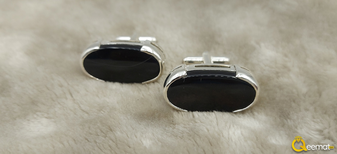 Beautiful Black Stone Cufflinks Studs For Men Pure Silver