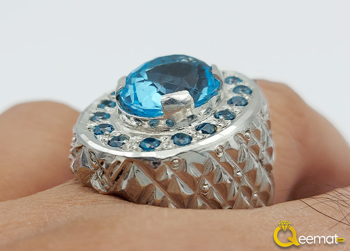 Beautiful Blue Topaz Pure Chandi Ring Small Burfi Style For Men