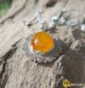 Big Size Yellow Agate Pendant With Silver Chain