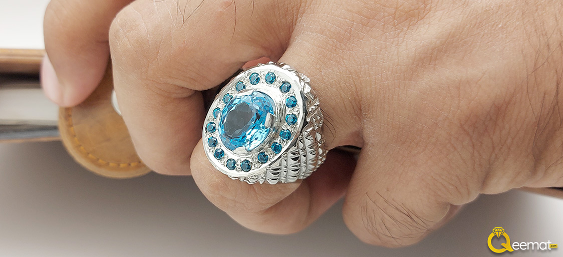Blue Topaz Aquamarine Silver Ring For Boy