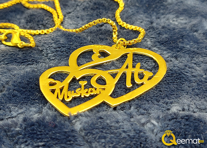 Buy Heart Shape Necklace Custom Name Ali Muskan Gold Plated Online Order