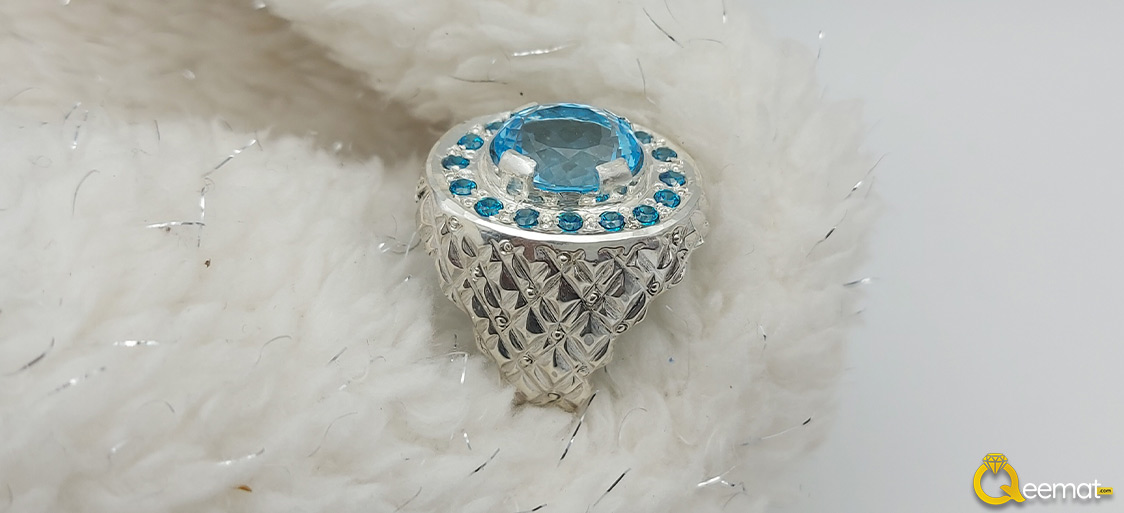Buy Online Blue Topaz Pure Chandi Ring For Boy