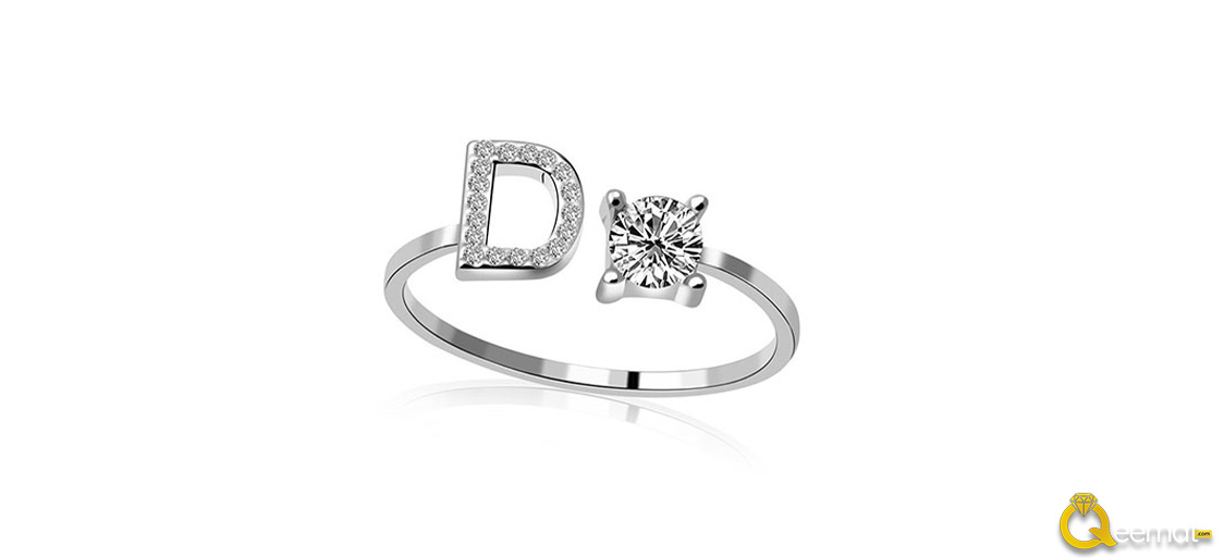 D Alphabet Design Pure Silver Ring With Zircon