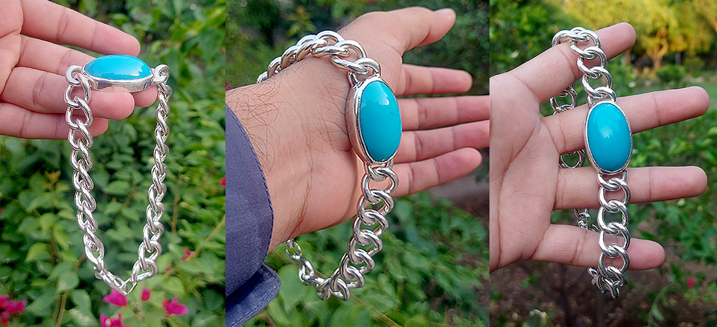 Salman Khan Style Handmade Bracelet – Silver Made Turquoise Stone