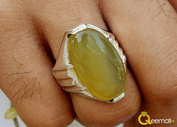 Imran Khan Yellow Aqeeq Ring Pure 925 Silver