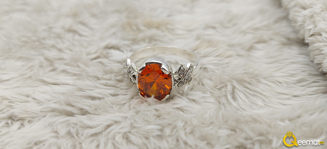 Orange Color Stone Ring With Small White Stone