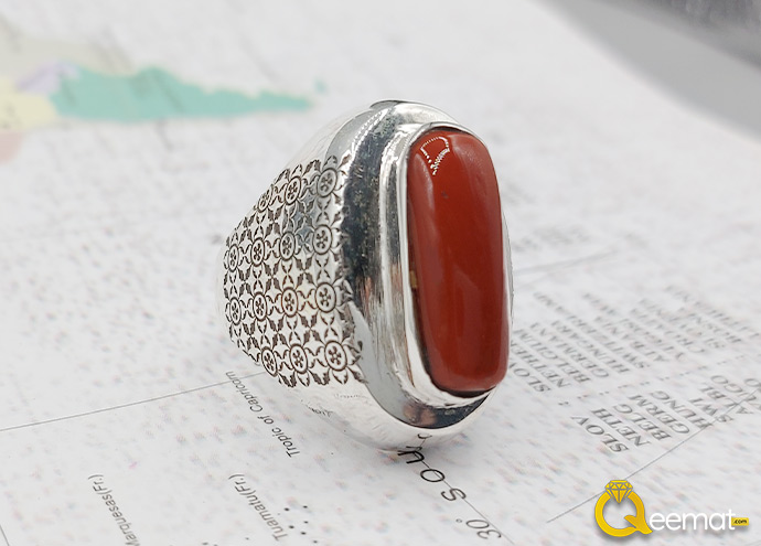 personalized coral stone ring for men