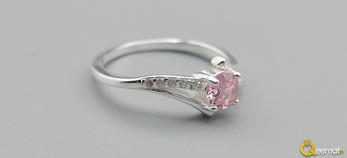 Pure Chandi Ring for Girls with White and Pink Zircon Stones