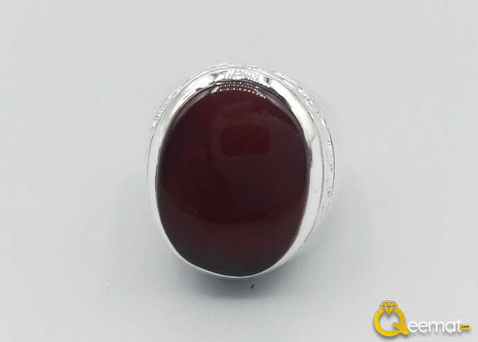 Red Aqeeq Pure Silver Ring For Boy