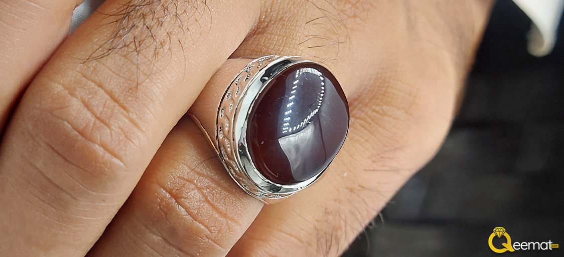 Red Aqeeq Pure Silver Ring For Men