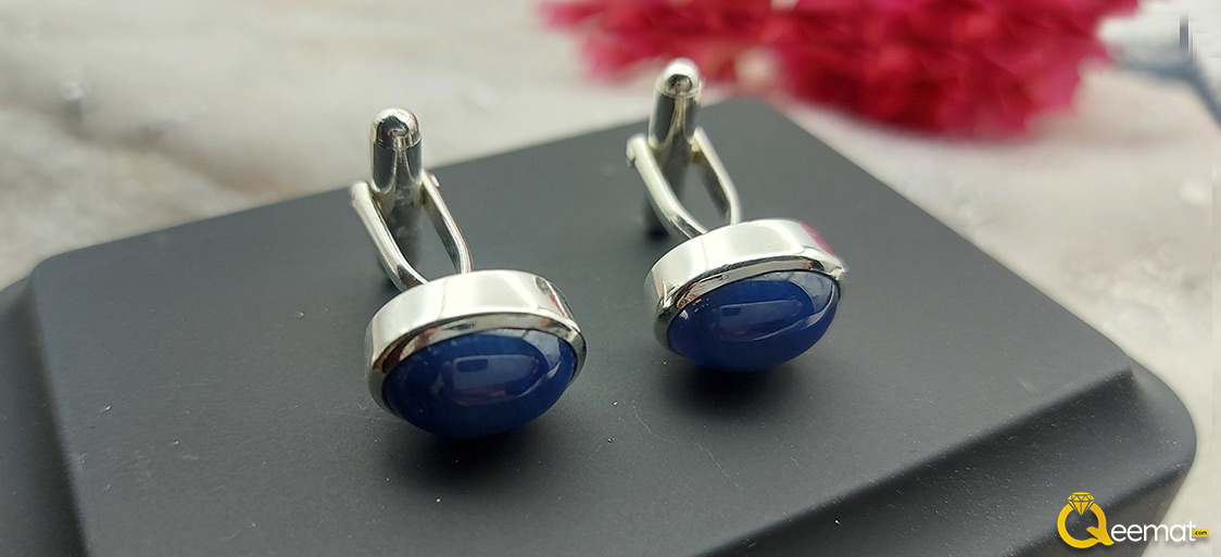 Simple Blue Star Stone Cufflinks For Men Pure Silver