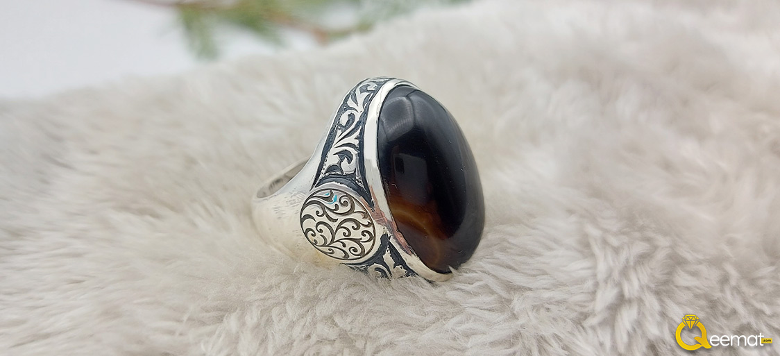 Sulemani Agate Silver Ring Black Color