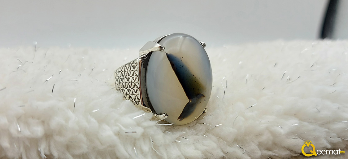 white and black agate ring