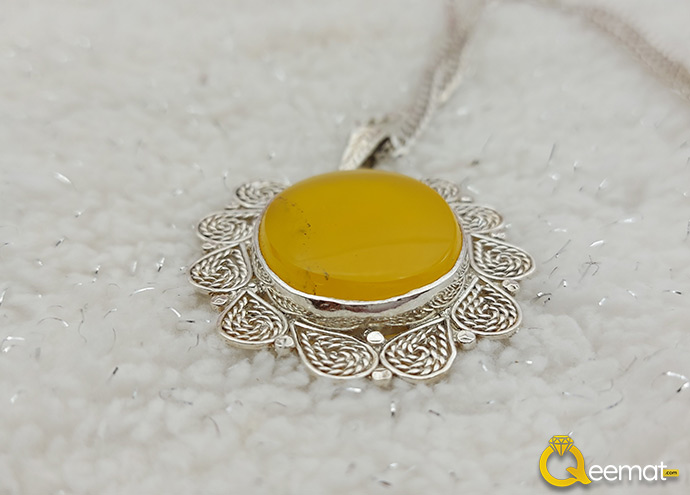 Yellow Agate Pendant With Chain For Boys