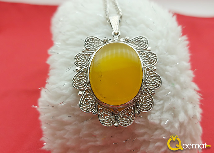 Yellow Agate Pendant With Chain For Mens