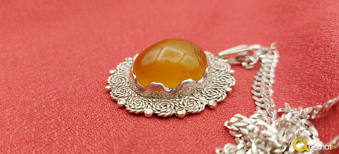 Yellow Agate Pendant With Silver Chain Online Order