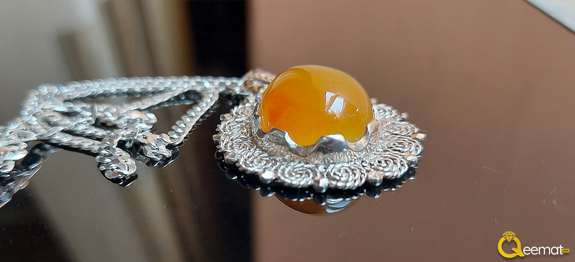 Yellow Agate Pendant With Silver Chain Order For All Countries