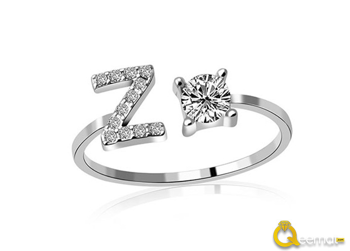 Z Alphabet Design Pure Silver Ring With Zircon