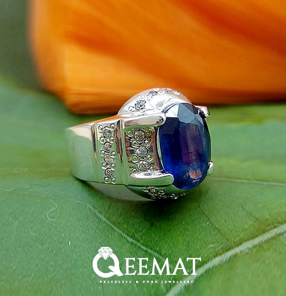 Accurate Traders 3.5 Ratti Blue Sapphire Stone Silver Adjustable Ring (3.2  carats) Original and Certified by GLI Natural Neelam Gemstone Chandi Free  Size Anguthi Unheated and untreated for men and women :