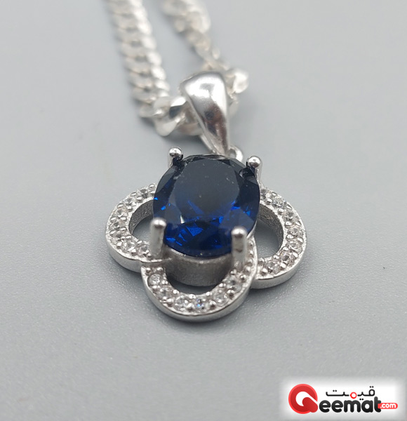 Beautiful Blue Saphhire Pendant With Small Zircon Gemstone With A Chain