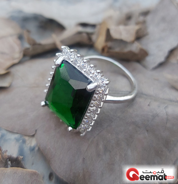 Green Gemstone Lab Made Tourmaline Silver Ring