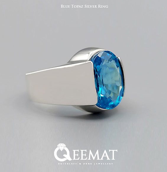 Blue Topaz Plain Ring For Men – Pukhraj Stone Ring for Men – Jewelry ...