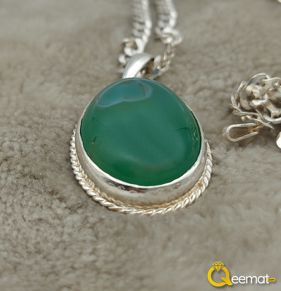 925 Silver Green Agate Gemstone Pendant With Chain