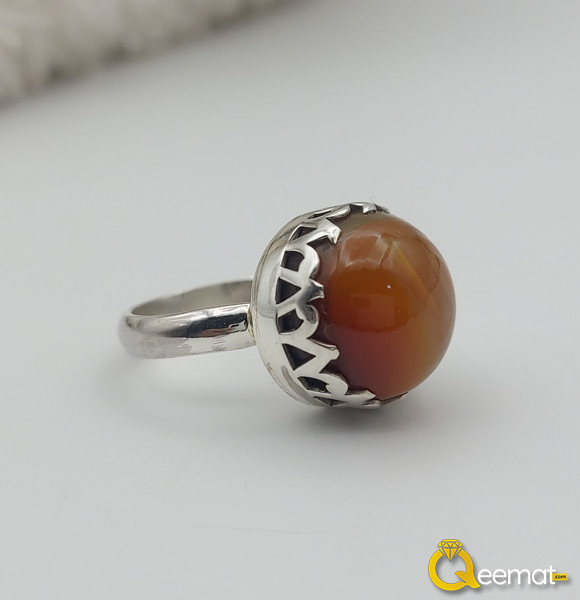 Round Shape Aqeeq Stone Ring For Ladies Made Of 925 Silver