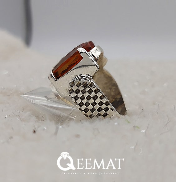 Simple Lazer Printed Silver Ring With Natural Samsonite Stone