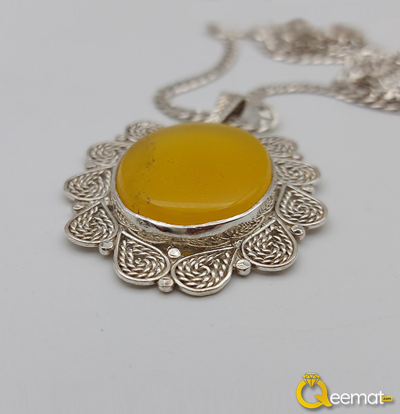 Yellow Agate Pendant With Chain For Males