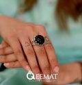 Handmade Art Deco Black Agate Cabochon Shape Stone Silver Ladies Ring