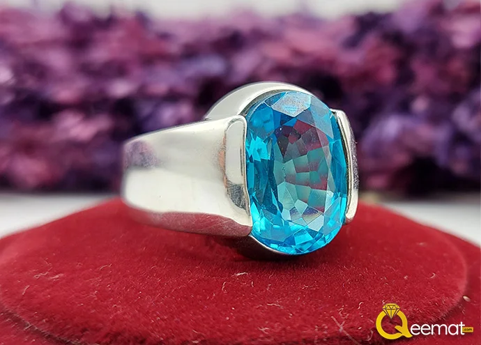 925 Pure Silver Blue Topaz Stone Ring For Men 925 Pure Silver Blue Topaz Stone Ring For Men