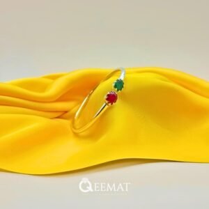 Light Weight Pipe Kada Bracelet with Emerald and Garnet Natural Stones