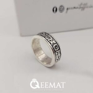 Thick Silver Band Ring for Men & Women - Handmade Floral Design