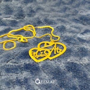 Custom Name 925 Silver Made Heart Shape Necklace in 24k Gold Plated