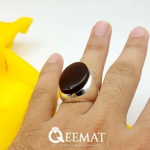 Big Size Yemeni Agate Silver Ring for Men - Dark Red Agate