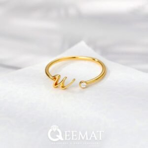 Moissanite Diamond Initial Ring of 925 Sterling Silver - Gold Plating