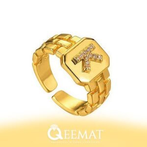 Alphabet 925 Silver Ring with Zircon Stones in 24k Gold Plated