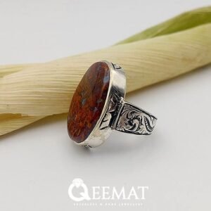 Plume Agate Stone Silver Ring for Men - Simple Vintage Handmade Design