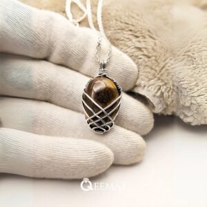 Handwoven Tigers Eye Stone Locket for Women In 925 Sterling Silver