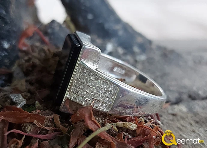 Black Agate Capricorn Star Gemstone Ring Silver