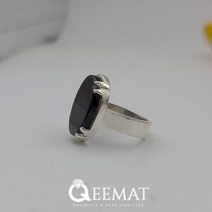 Silver Black Agate Ring for Women - Aqeeq Stone Ring