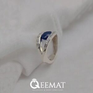 Sterling Silver Blue Sapphire Engagement Ring with Small Zirconia Stones