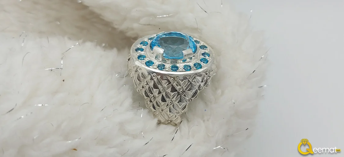 Blue Topaz Pure Silver Ring Small Burfi Style