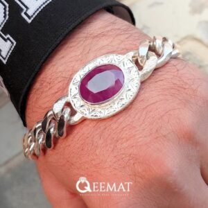 Genuine Garnet Bracelet for Men - January Birthstone Silver Chain Bracelet