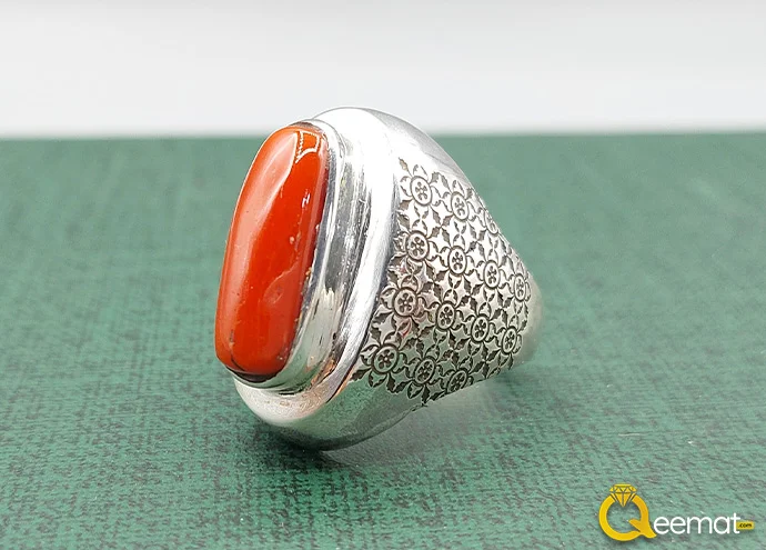 capsule cutting coral stone ring