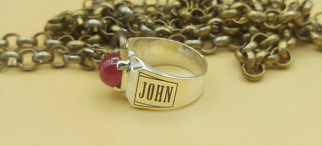 Custom Name Pure Silver Garnet Gemstone Ring