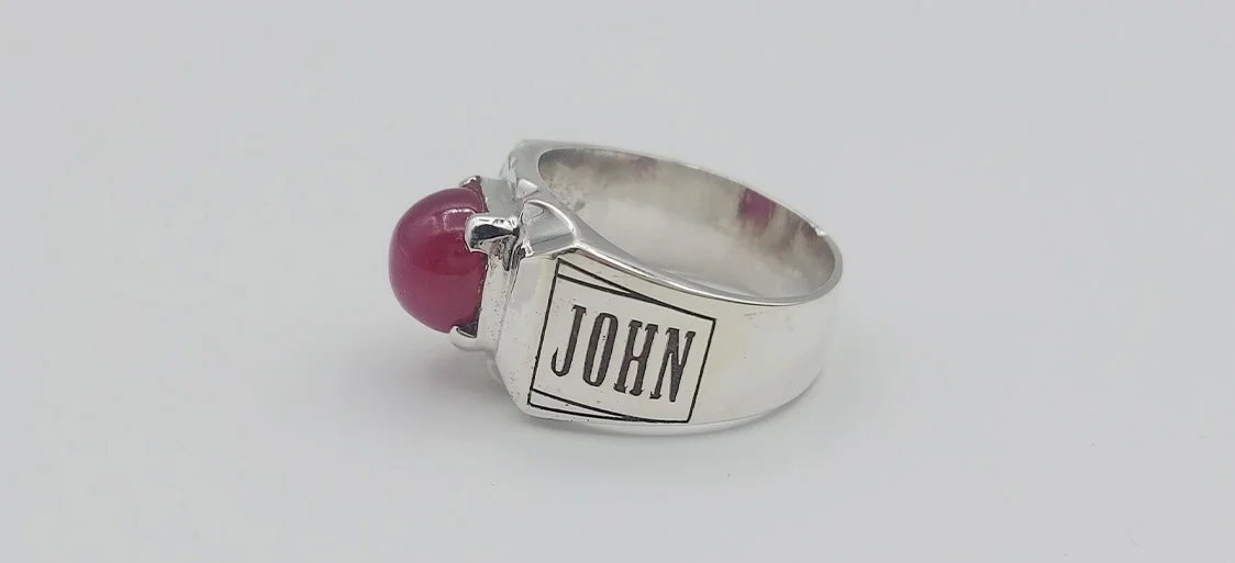 Custom Name Pure Silver Garnet Gemstone Rings For Men