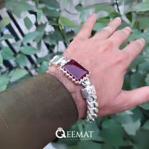 Engraved Bracelet for Men - Customizable Red Agate Silver Bracelet